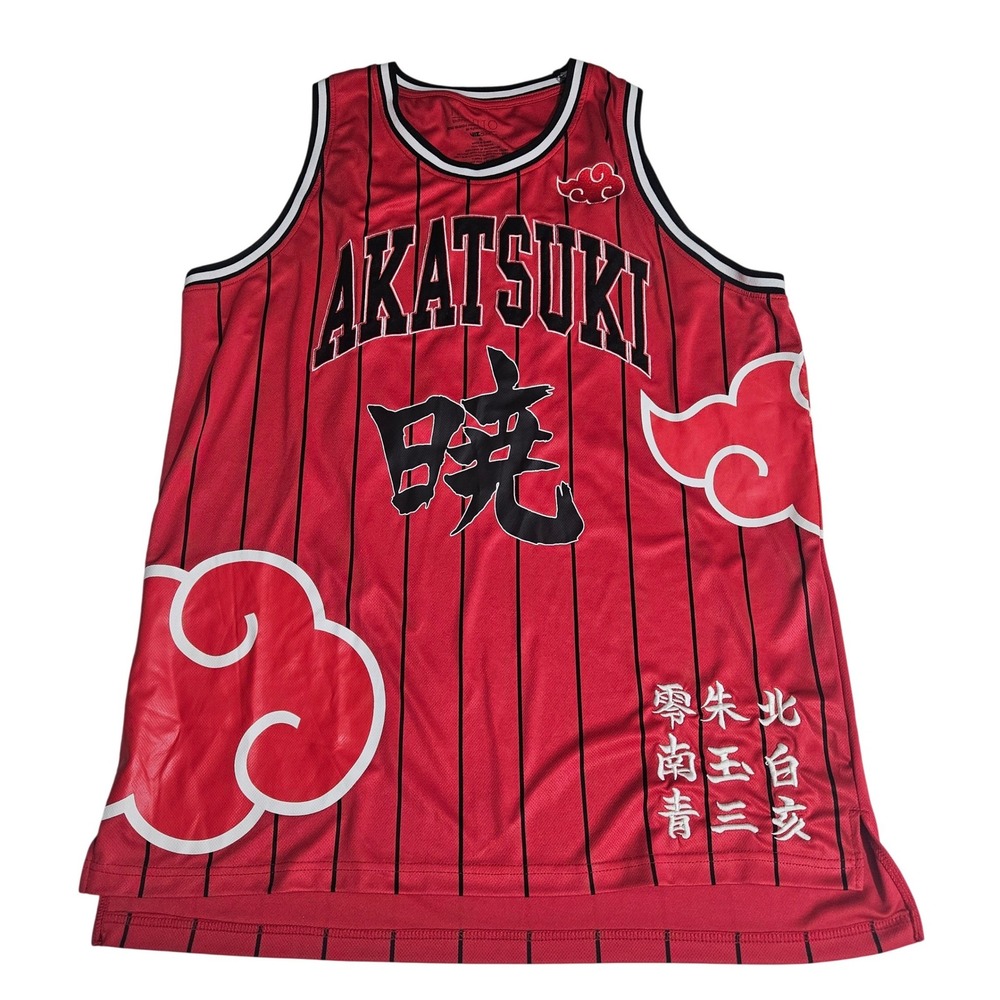 Naruto Shippuden Akatsuki Basketball Jersey Red Pinstripe Anime Mesh Shirt XL